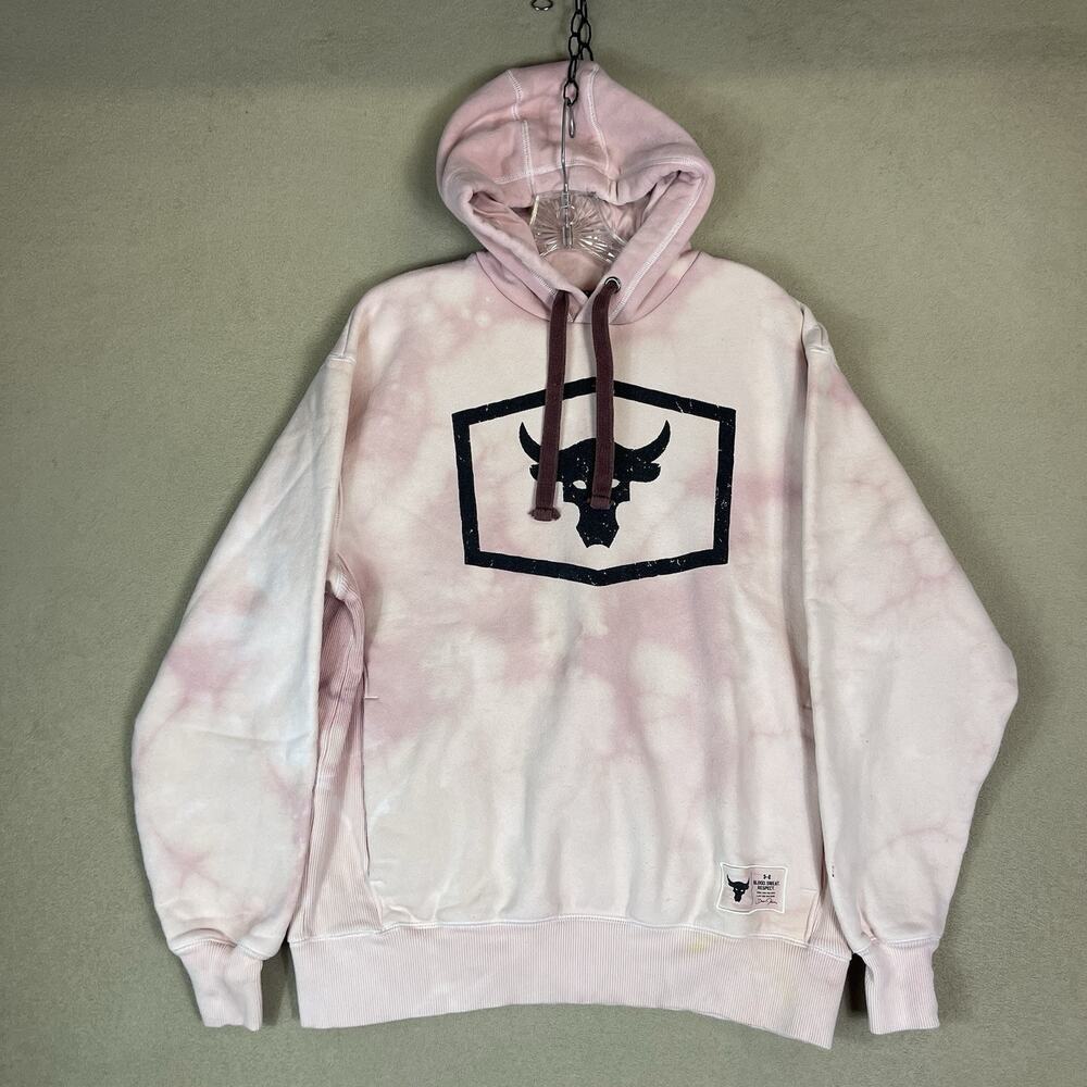 Under Armour Hoodie Mens M Pink Tie Dye Project Rock Graphic Pullover Sweatshirt